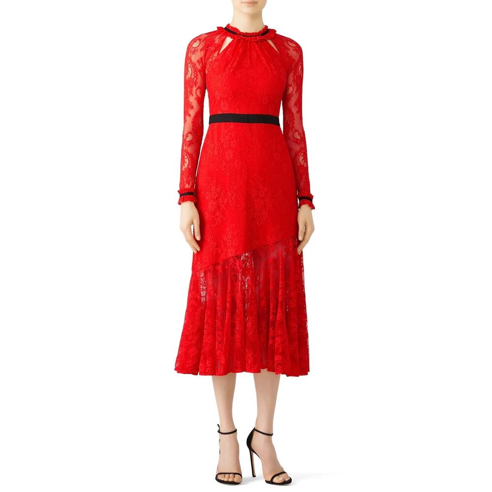 Three Floor Red Lace Split Tease Dress 10
